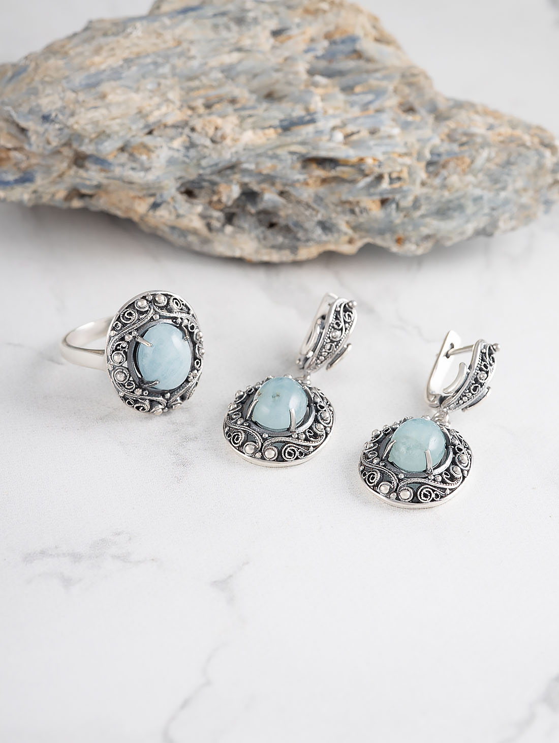 1222 Аквамарин Серьги (Ag 925)