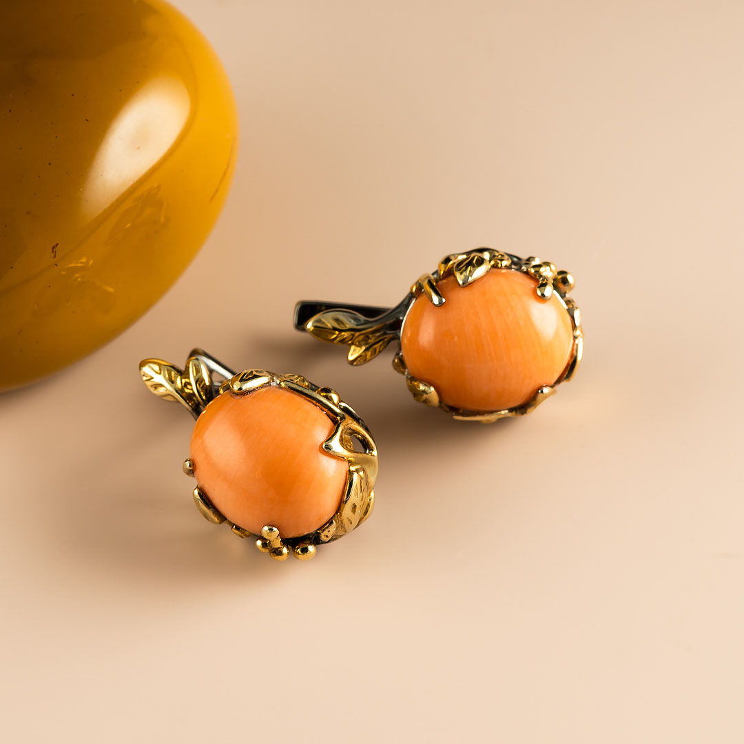 1595R Коралл оран Серьги (Ag 925)