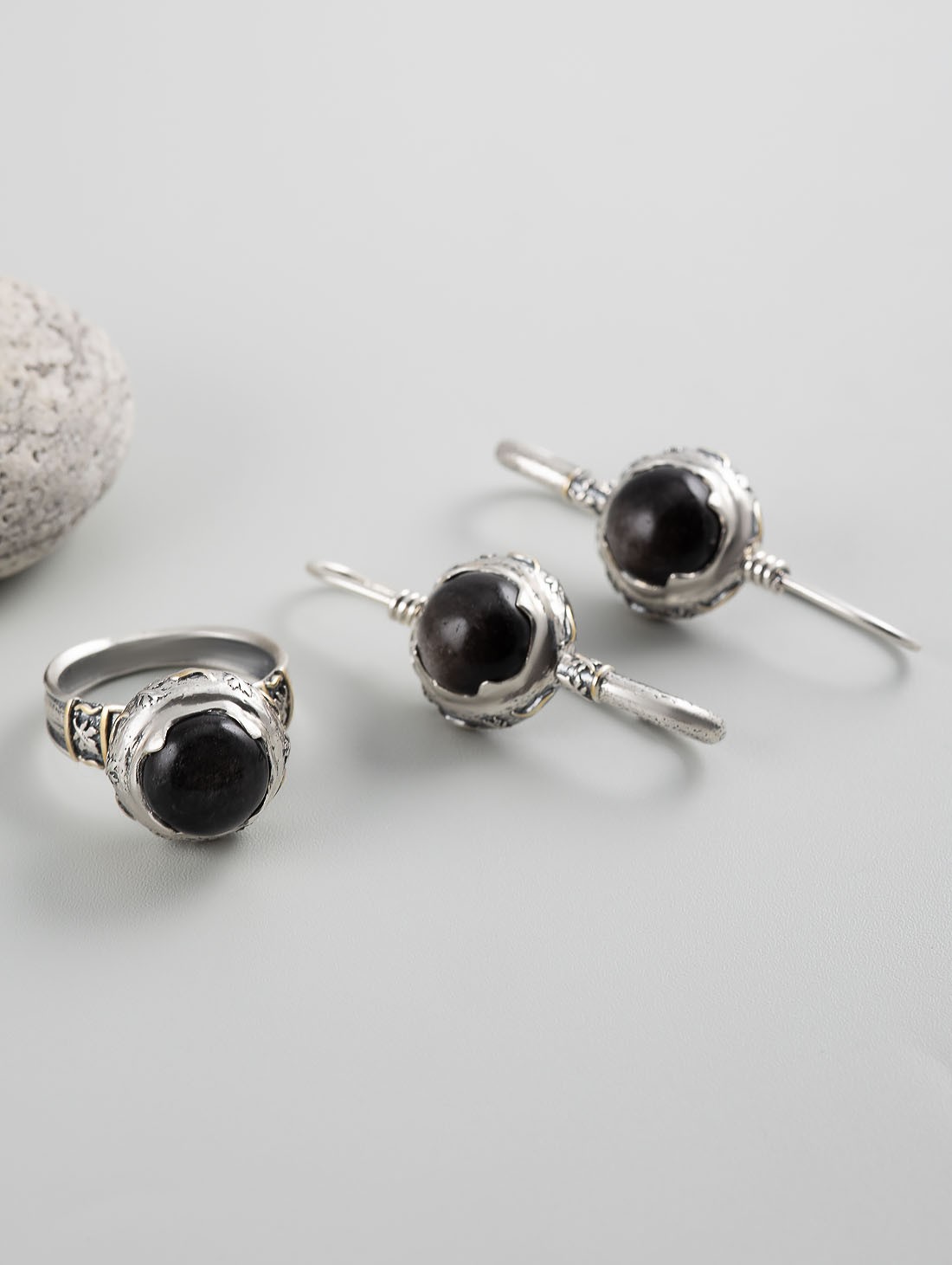 Err1346z Обсидиан Серьги (Ag 925)