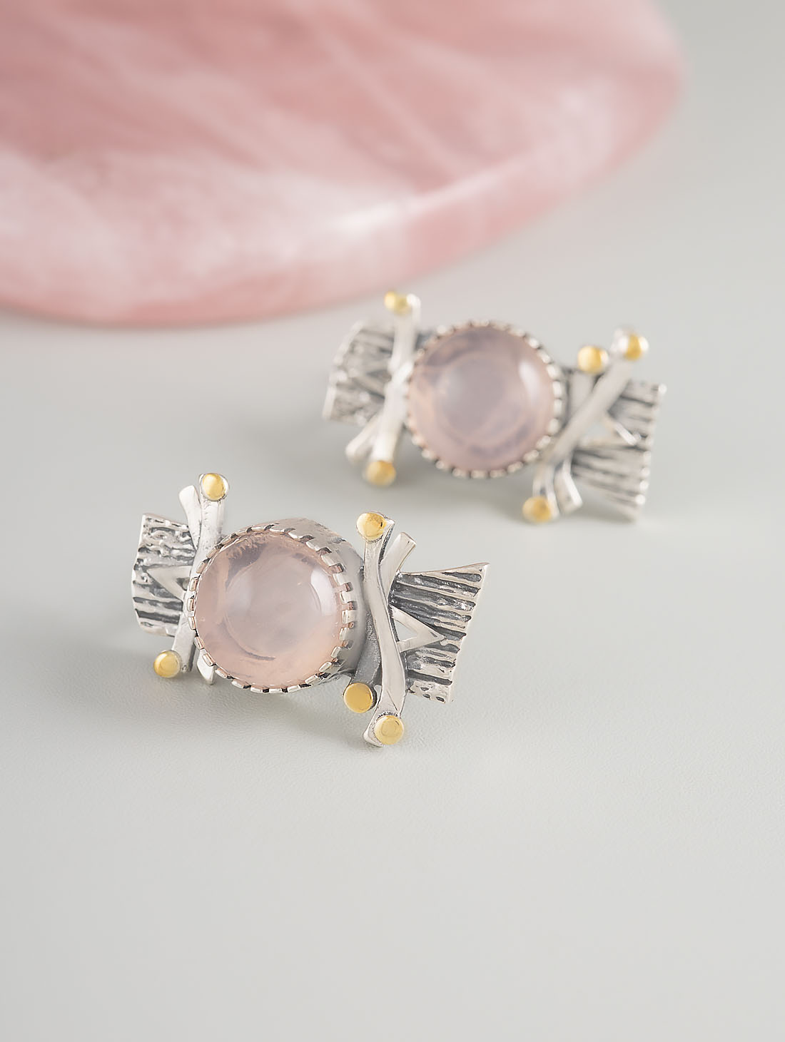 Err1491z Розовый кварц Серьги (Ag 925)