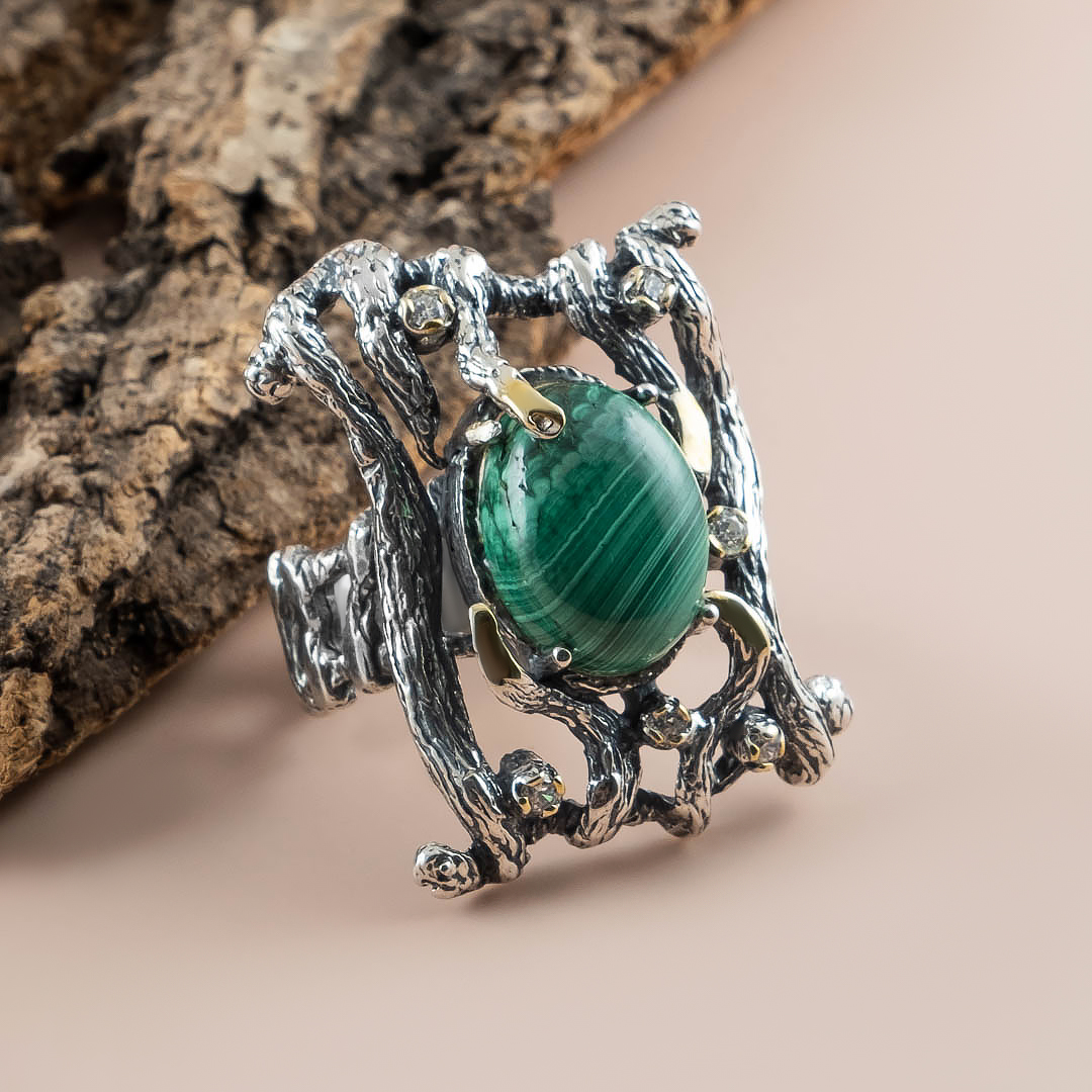 Rrr1103z Малахит Кольцо (Ag_925)