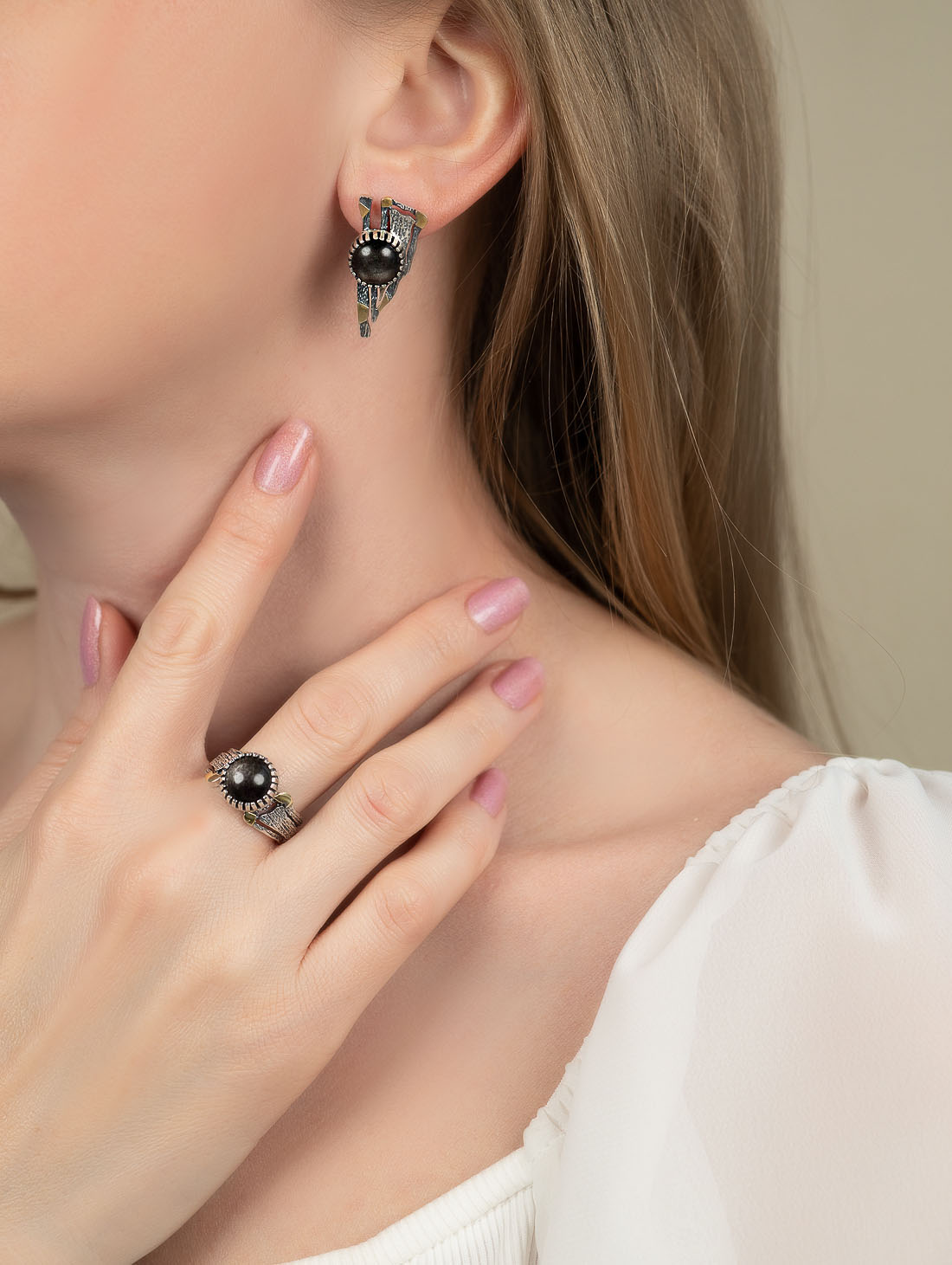 Err1504z Обсидиан Серьги (Ag 925)