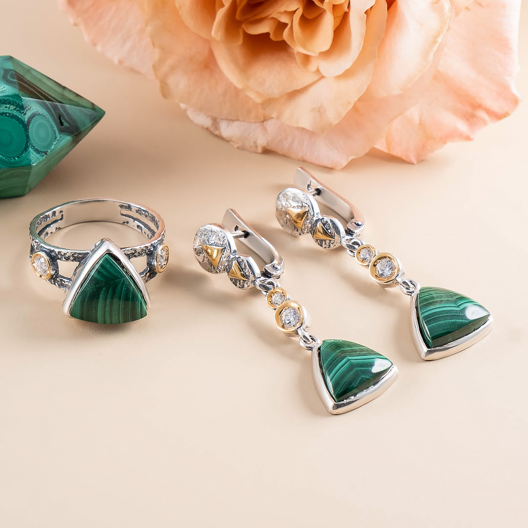 Rrr1254z Малахит Кольцо (Ag_925)