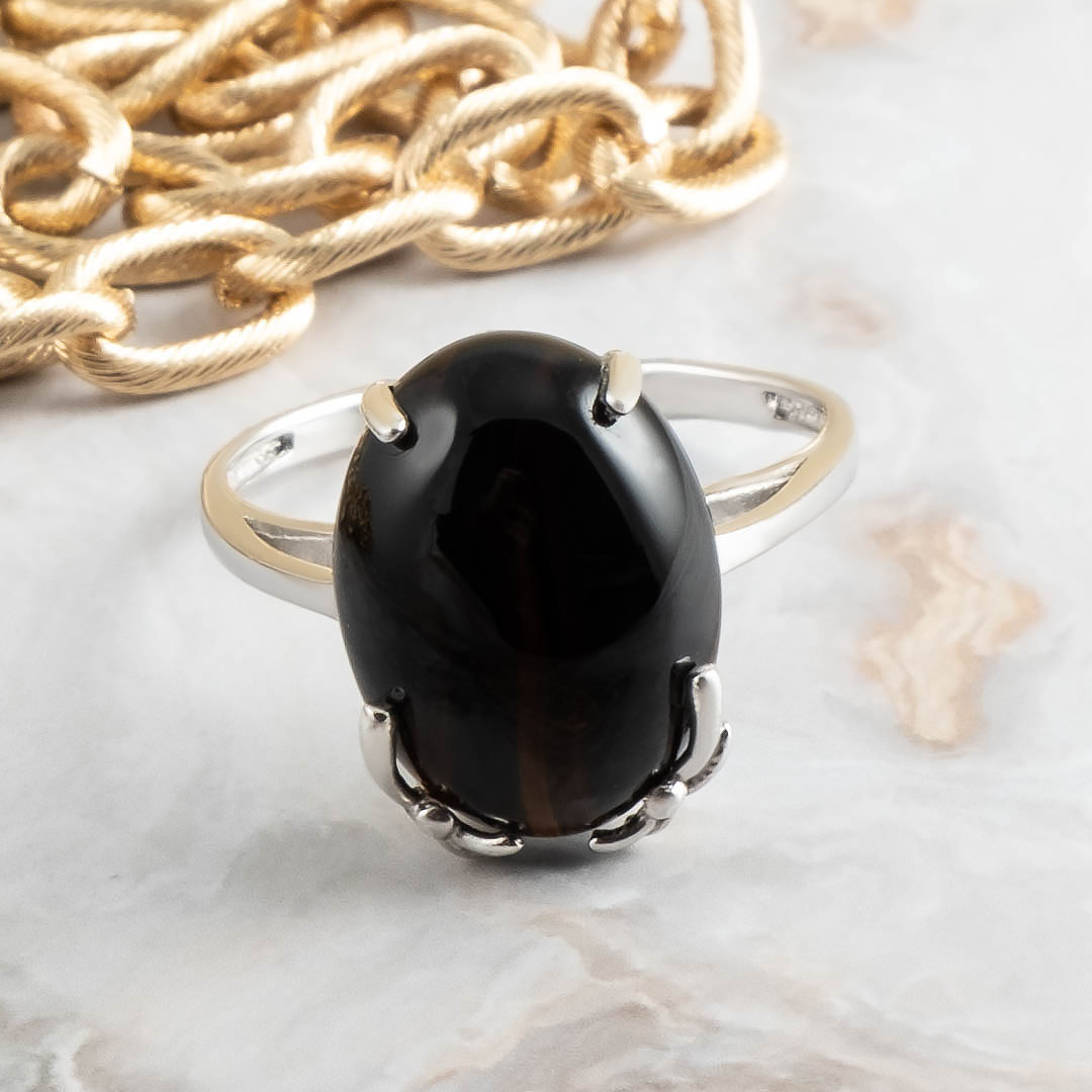 0556R Агат черн Кольцо (Ag 925)