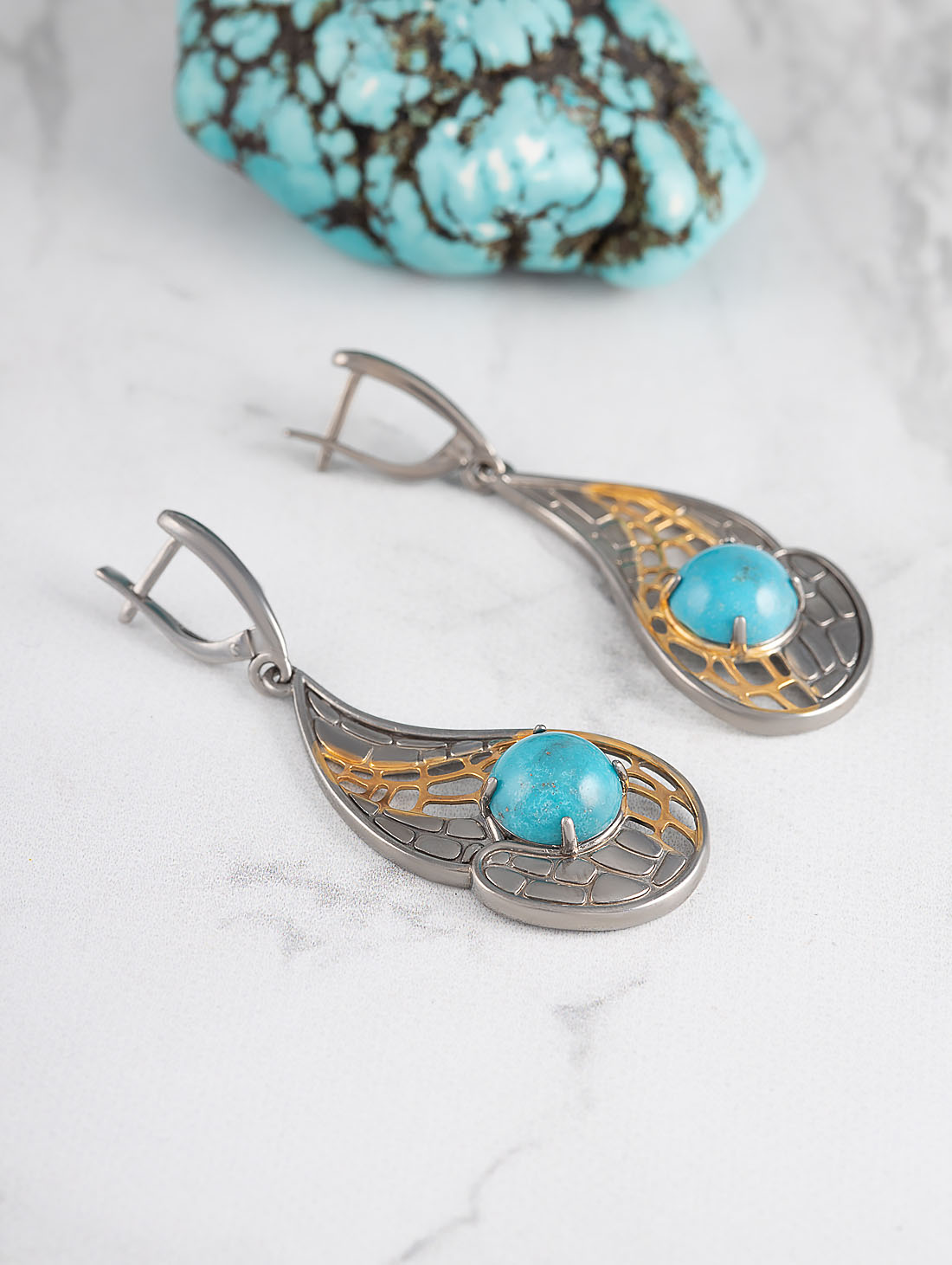 1610R Бирюза Серьги (Ag 925)