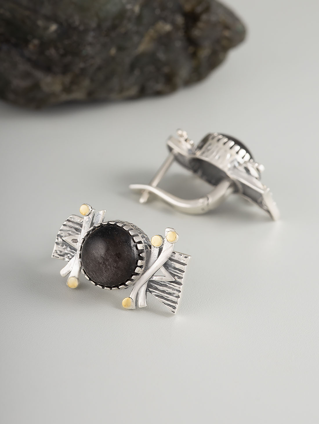 Err1491z Обсидиан Серьги (Ag 925)