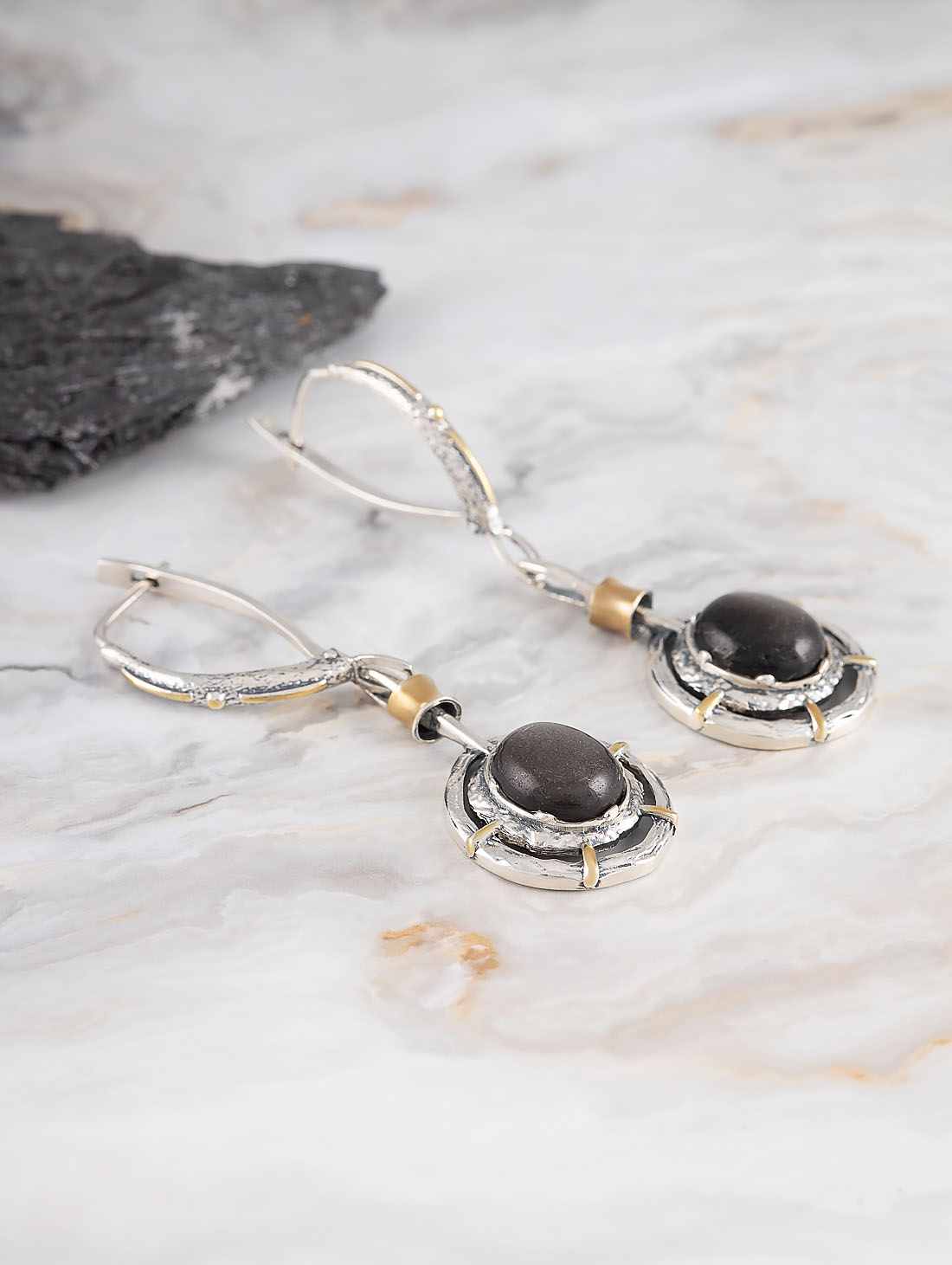 Err1164z Обсидиан Серьги (Ag_925)