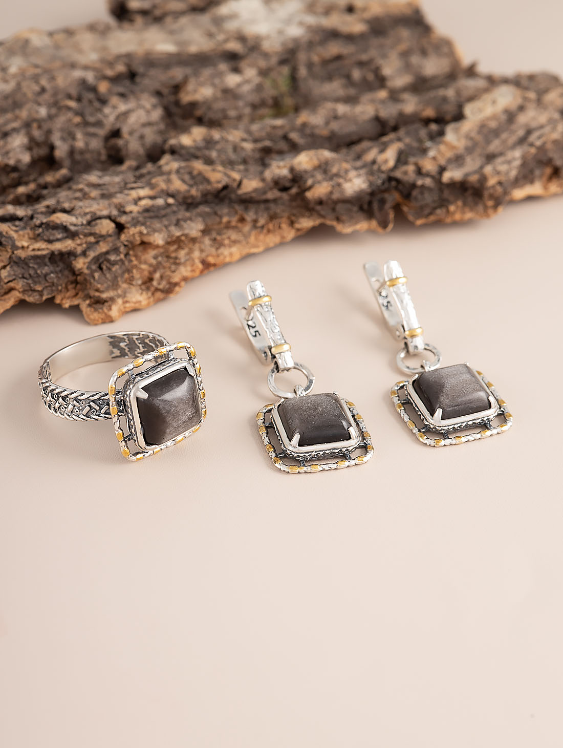 Err1324z Обсидиан Серьги (Ag 925)