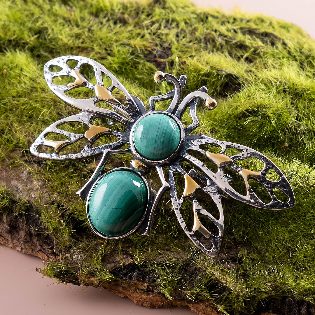 Brr1284z Малахит Брошь (Ag 925)