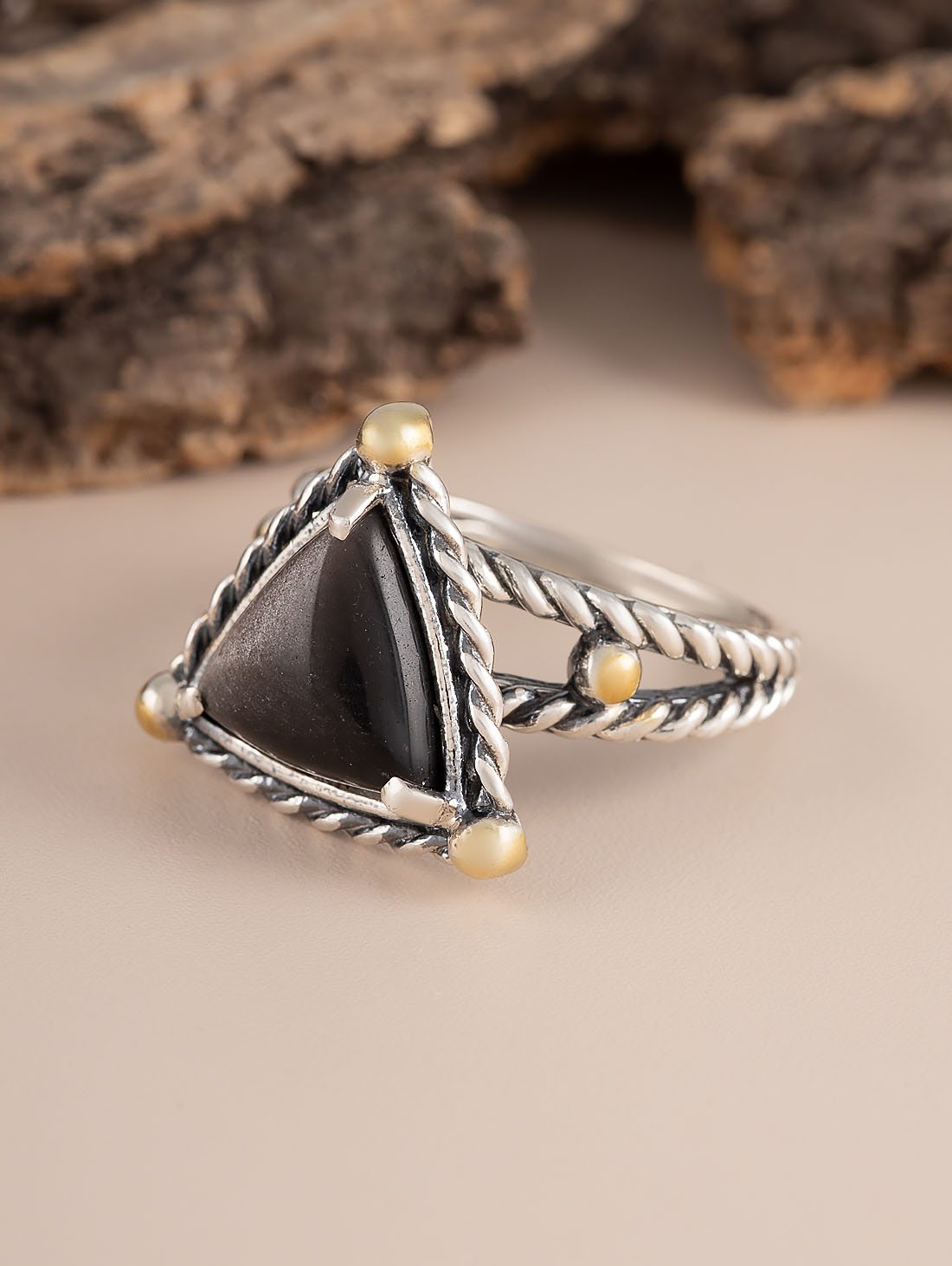 Rrr1482z Обсидиан Кольцо (Ag 925)