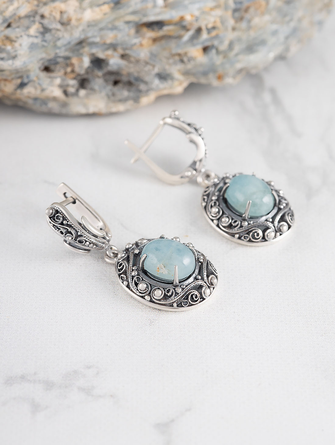 1222 Аквамарин Серьги (Ag 925)