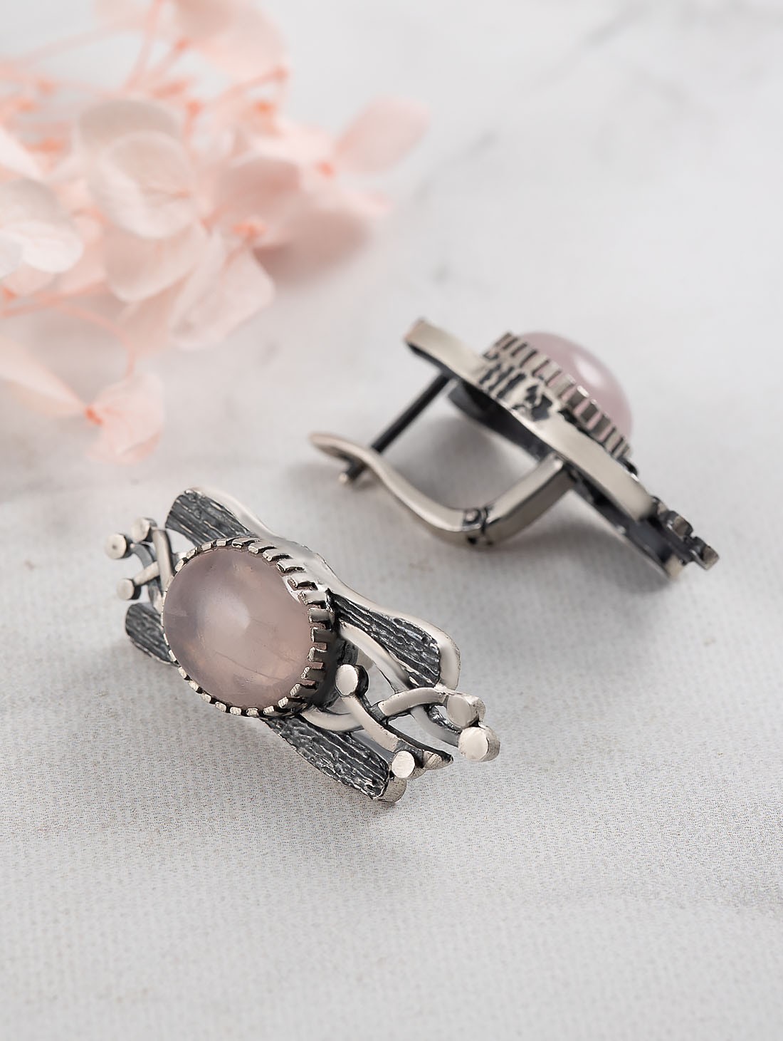 Err1497 Роз.кварц Серьги (Ag 925)