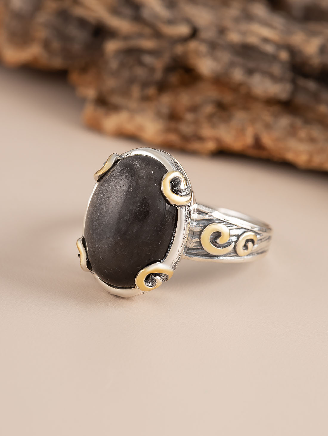 Rrr1297z Обсидиан Кольцо (Ag_925)