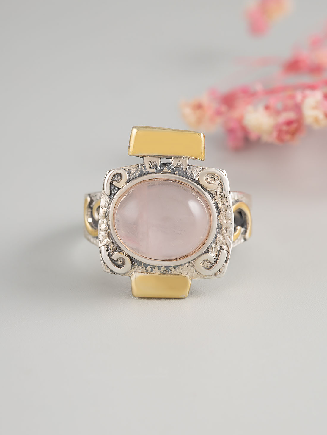 Rrr1157z Роз.кварц Кольцо (Ag 925)