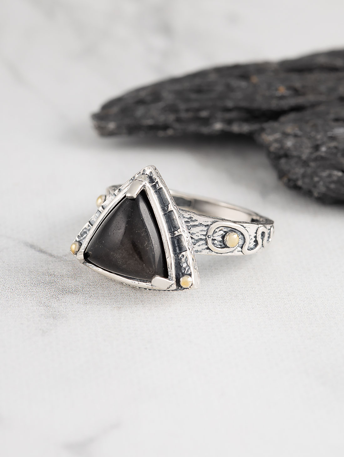 Rrr1507z Обсидиан Кольцо (Ag 925)