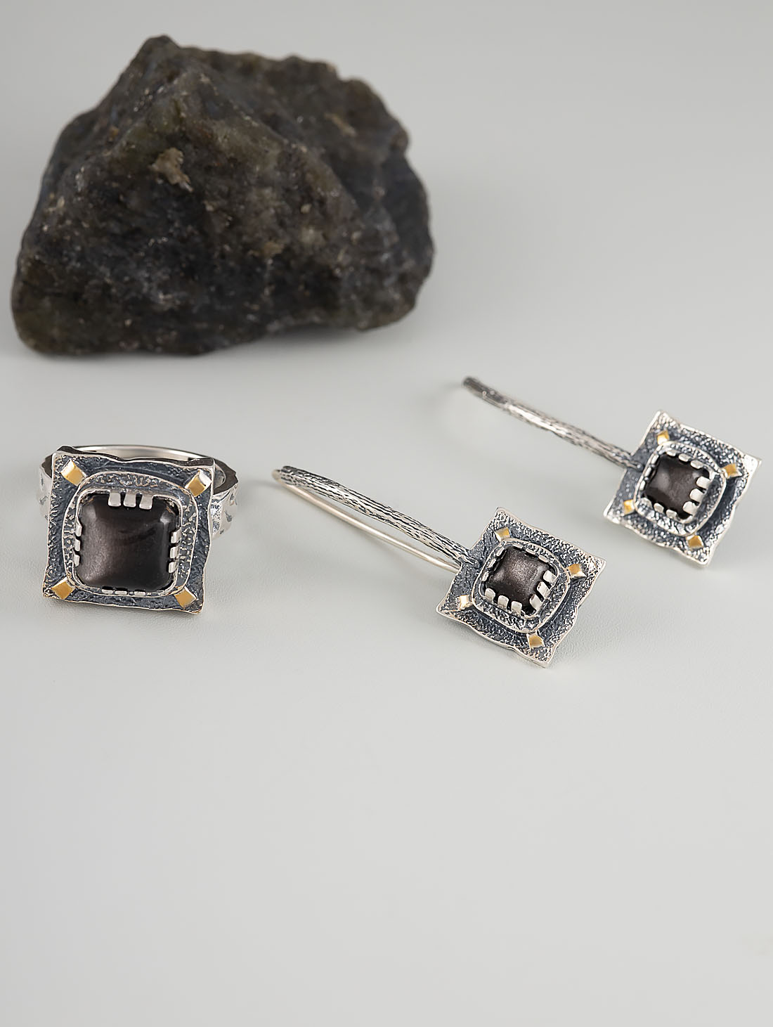 Rrr1479z Обсидиан Кольцо (Ag 925)