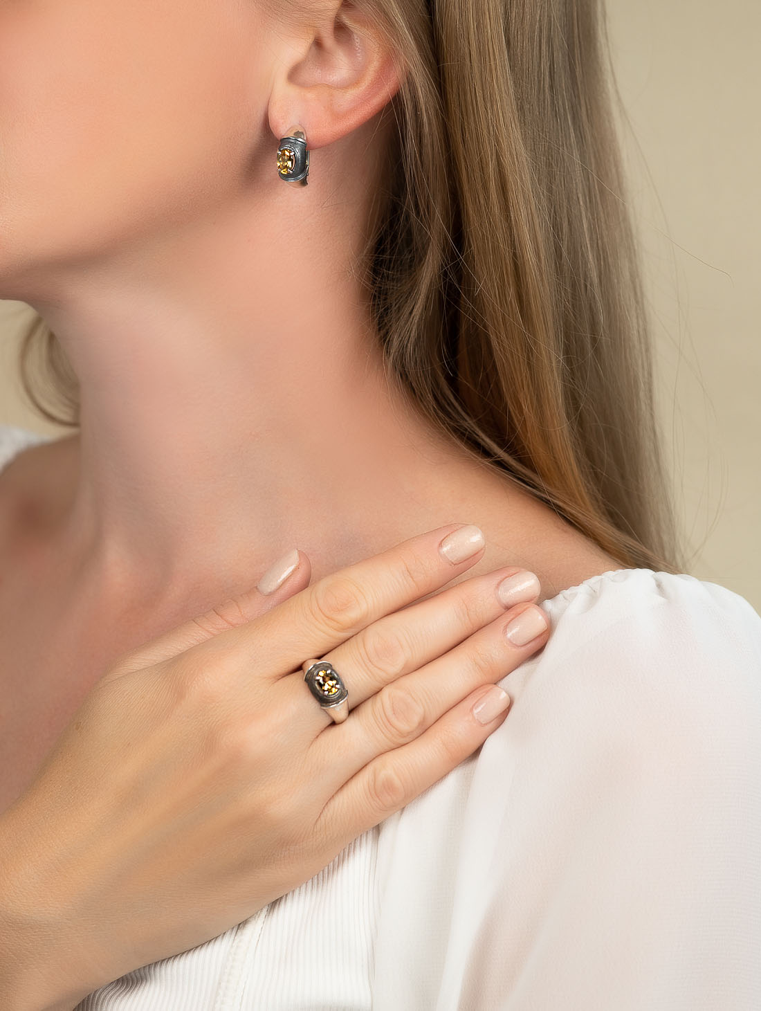 1228 Цитрин Серьги (Ag 925)