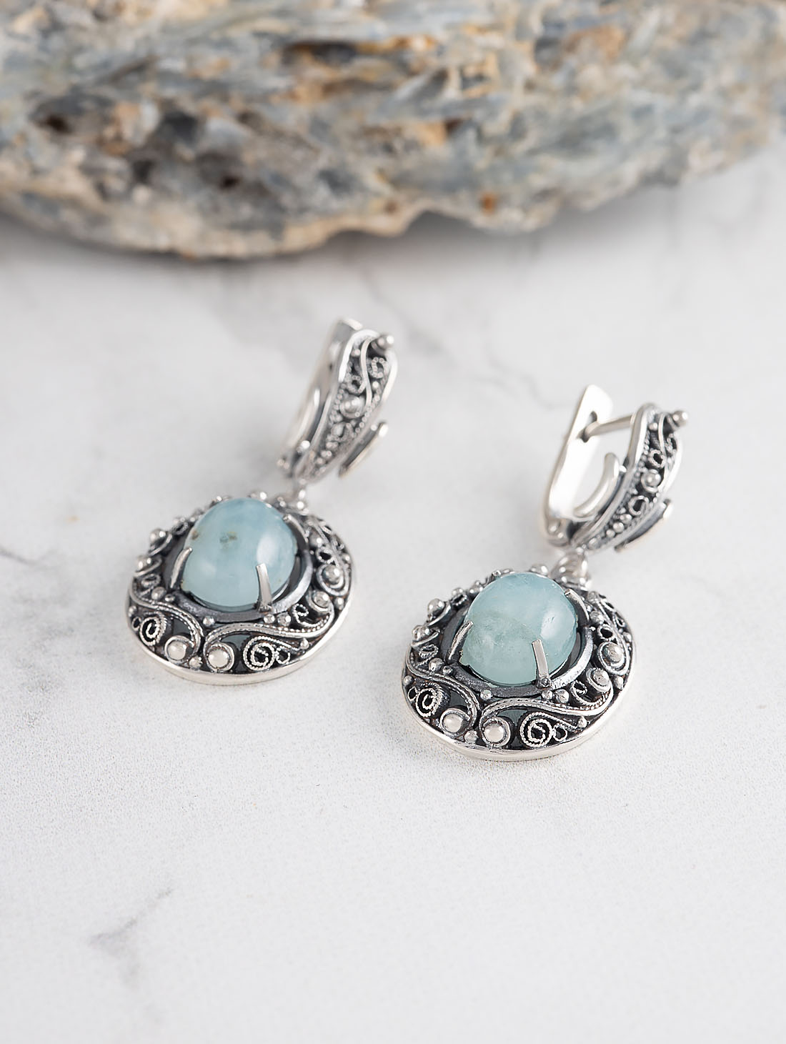 1222 Аквамарин Серьги (Ag 925)