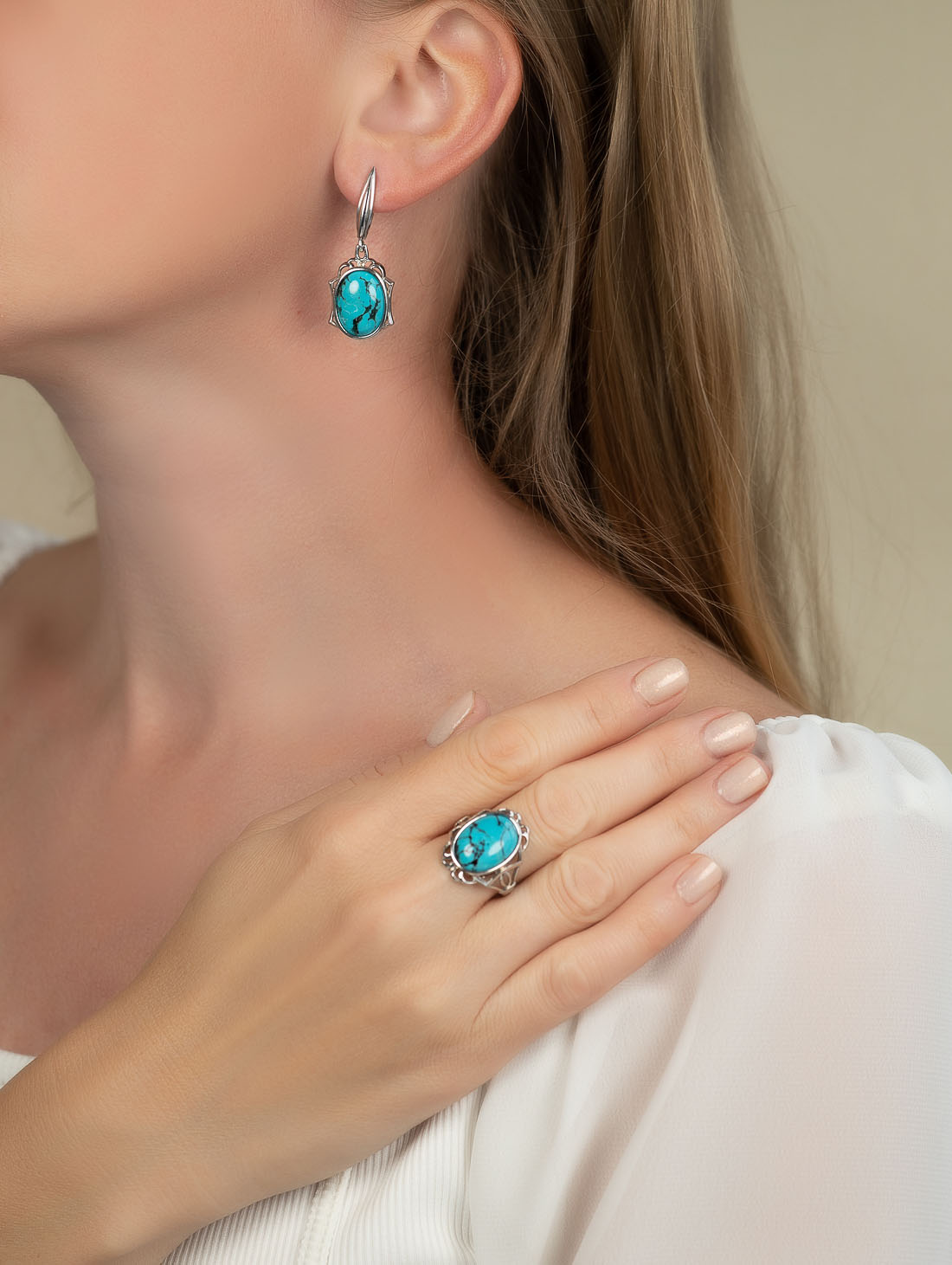 0564R Бирюза Кольцо (Ag 925)