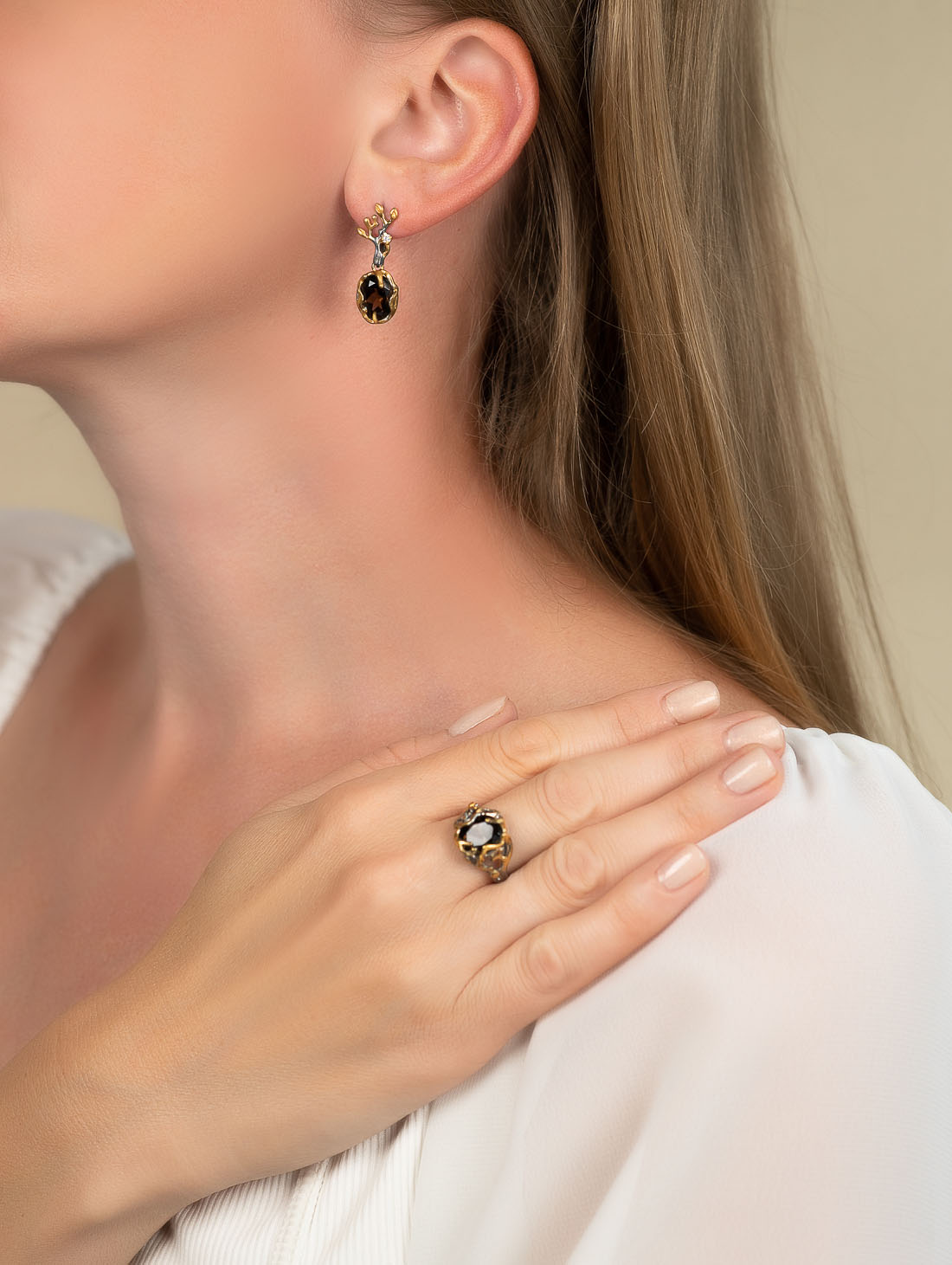 1603R Раухтопаз Серьги (Ag 925)