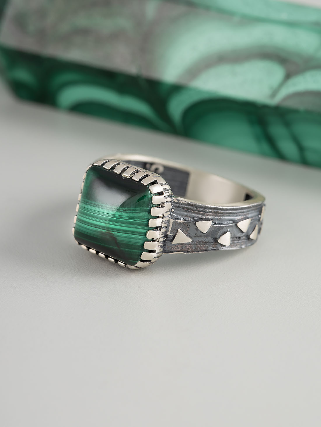 Rrr1493 Малахит Кольцо (Ag_925)
