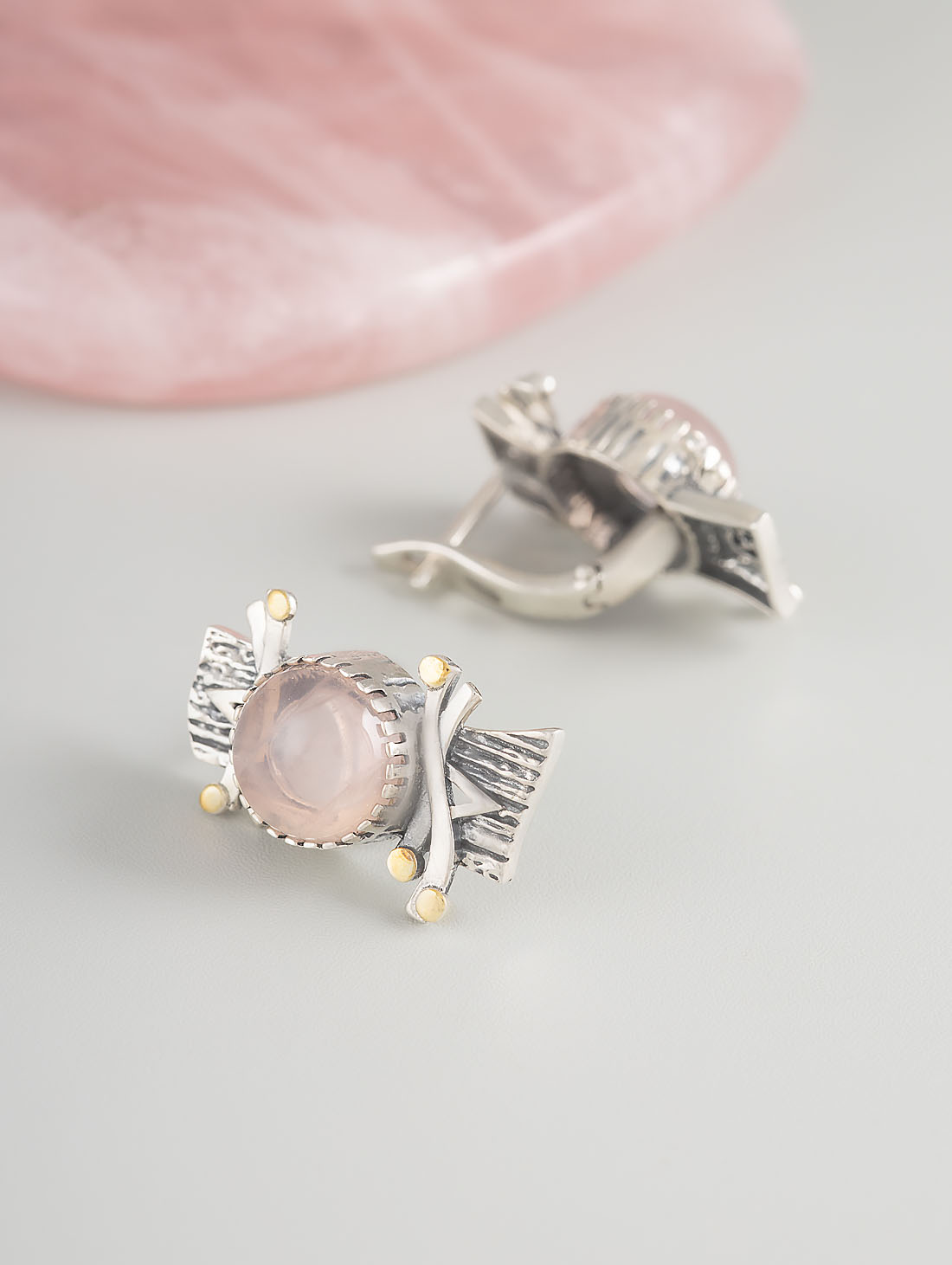 Err1491z Розовый кварц Серьги (Ag 925)