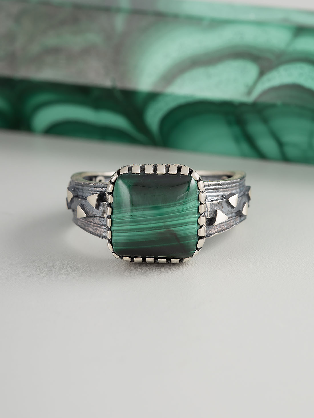 Rrr1493 Малахит Кольцо (Ag_925)