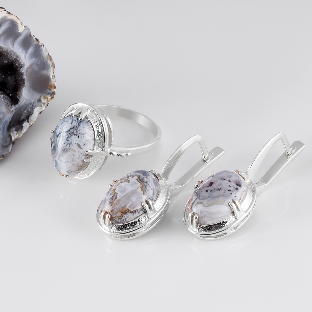 1234R Агат сер. Серьги (Ag 925)