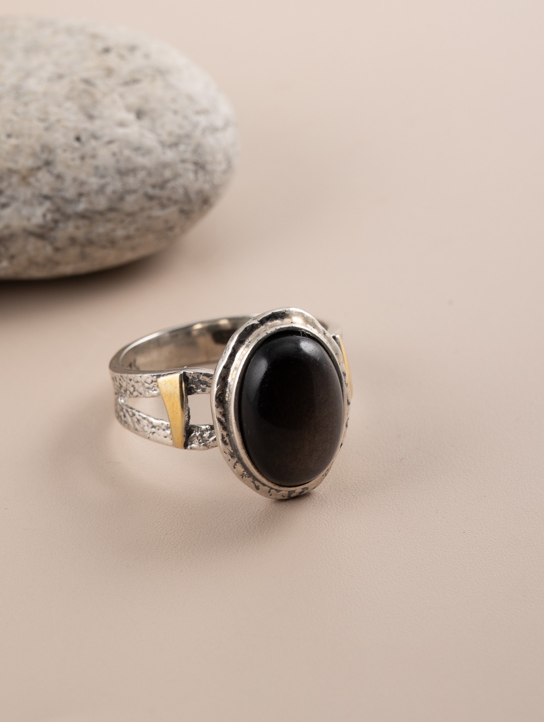 Rrr1282z Обсидиан Кольцо (Ag 925)