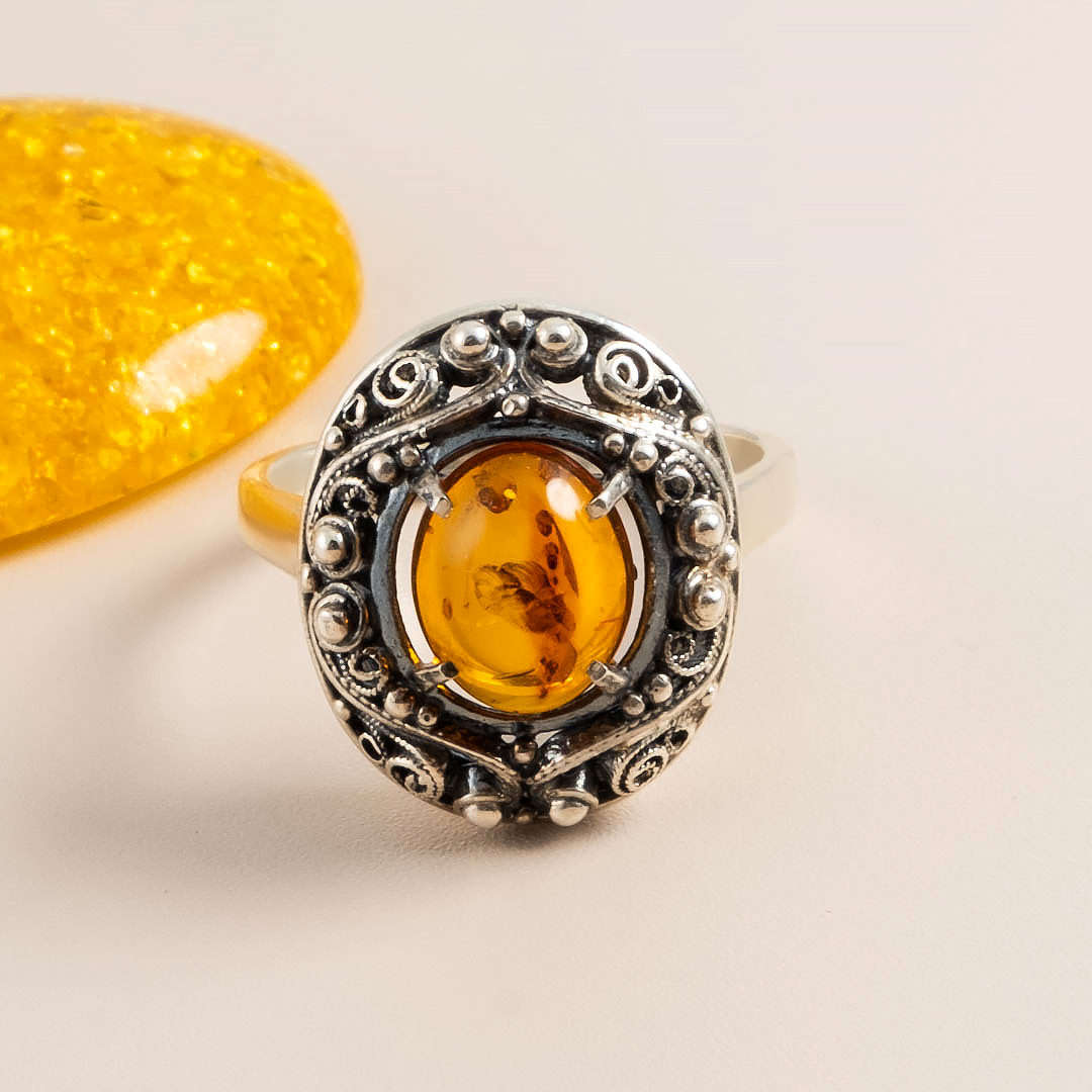 0222 Янтарь Кольцо (Ag 925)
