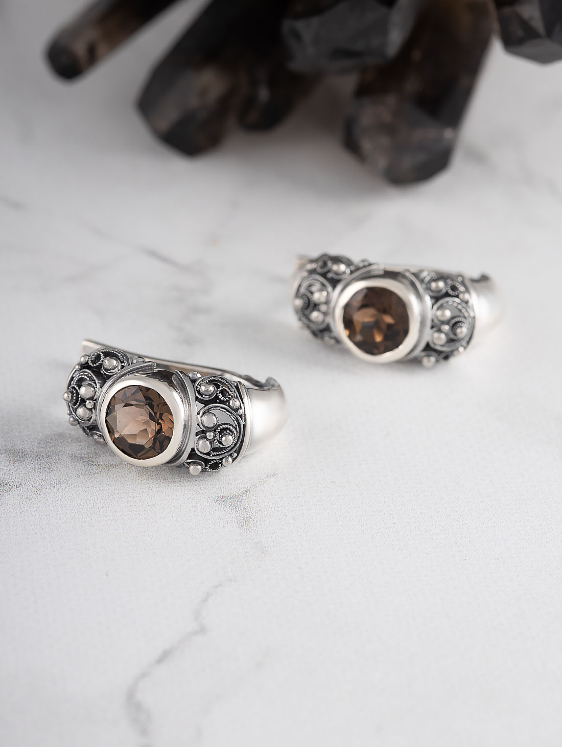 1227 Раухтопаз огр Серьги (Ag 925)