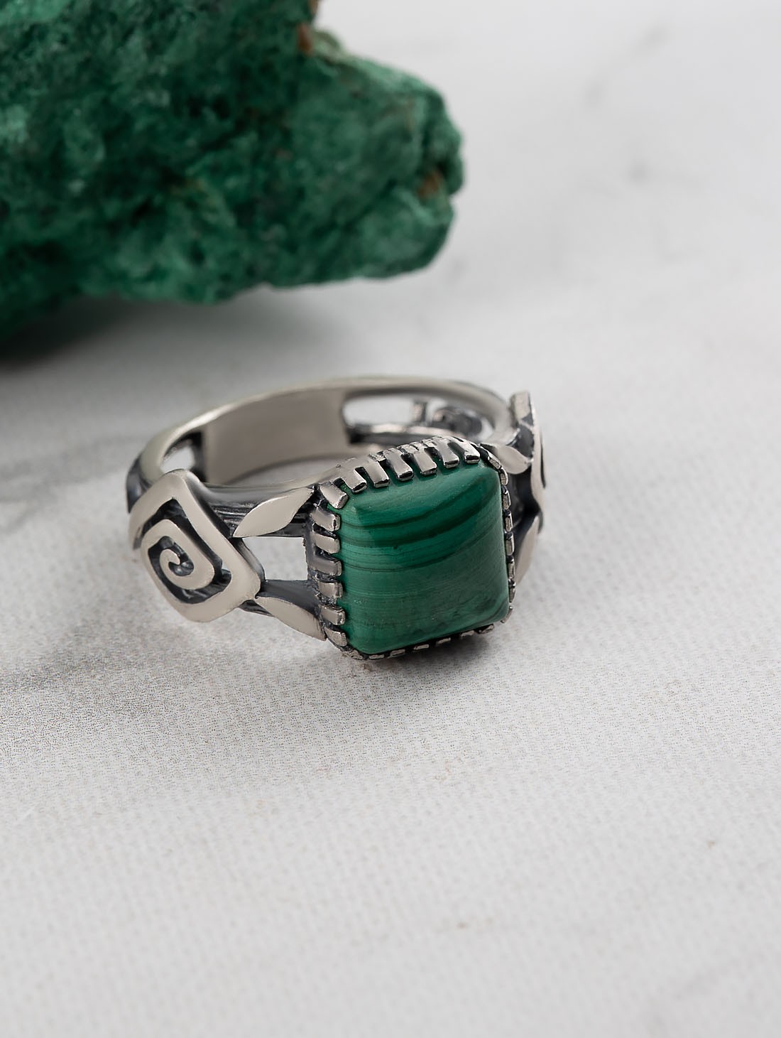 Rrr1496 Малахит Кольцо (Ag_925)