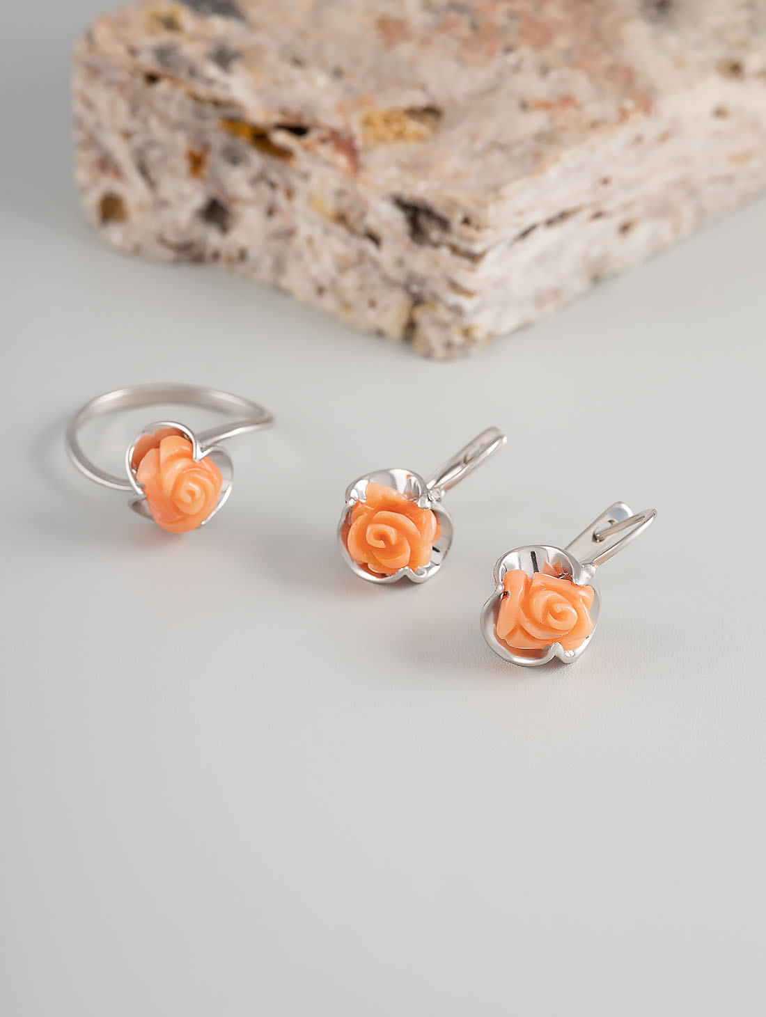 1274R Коралл узор Серьги (Ag 925)