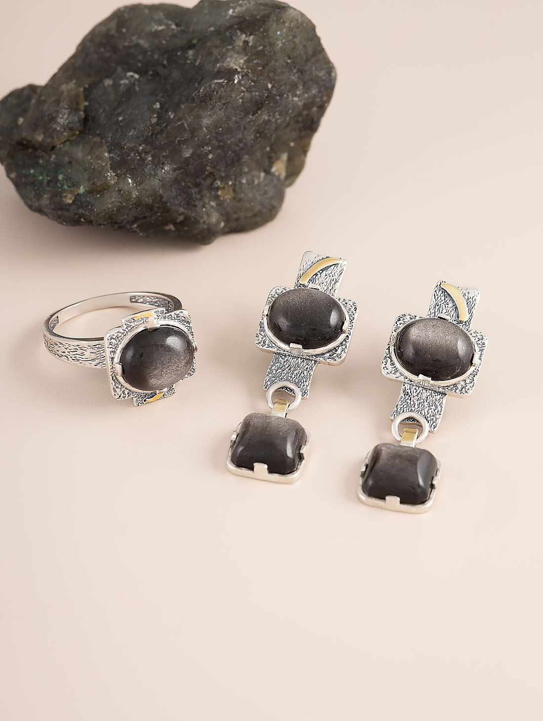 Err1465z Обсидиан Серьги (Ag 925)