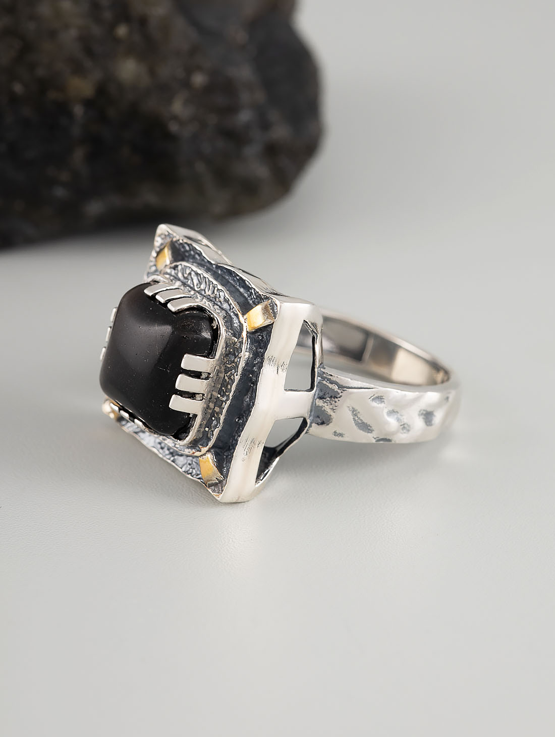 Rrr1479z Обсидиан Кольцо (Ag 925)