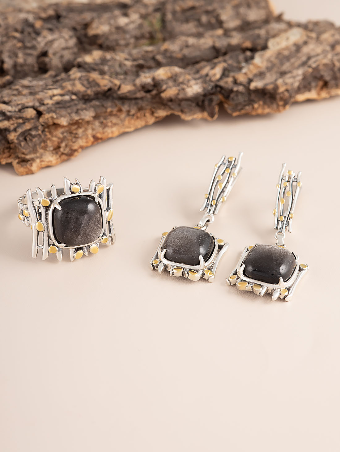 Err1461z Обсидиан Серьги (Ag 925)