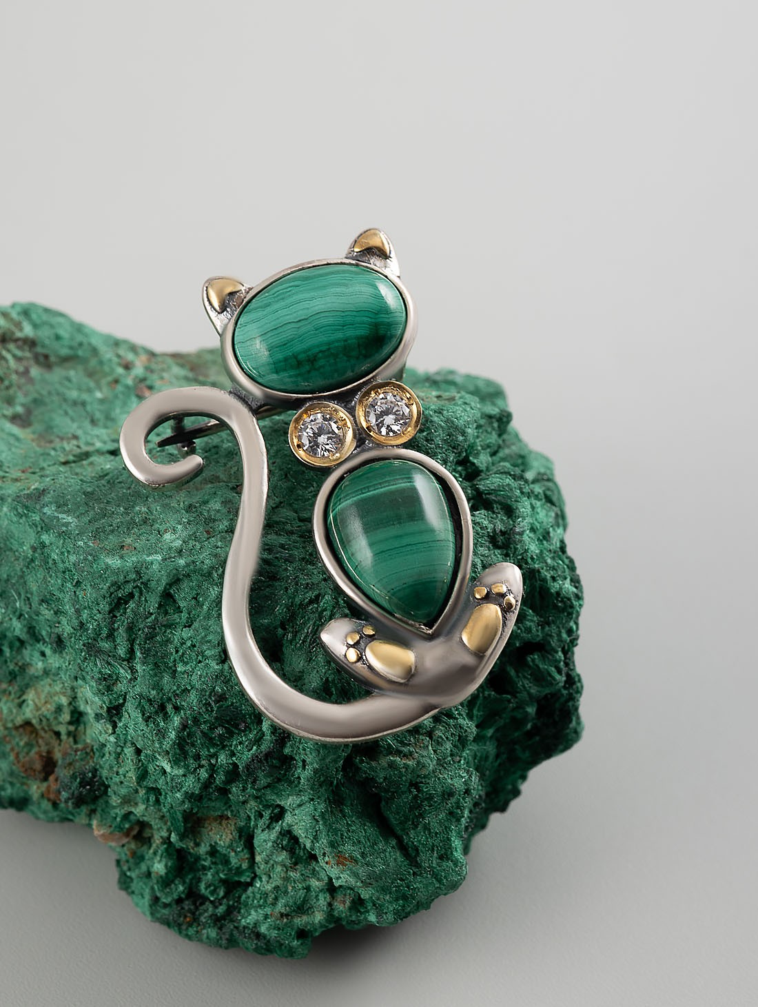 Brr1263z Малахит Брошь (Ag 925)