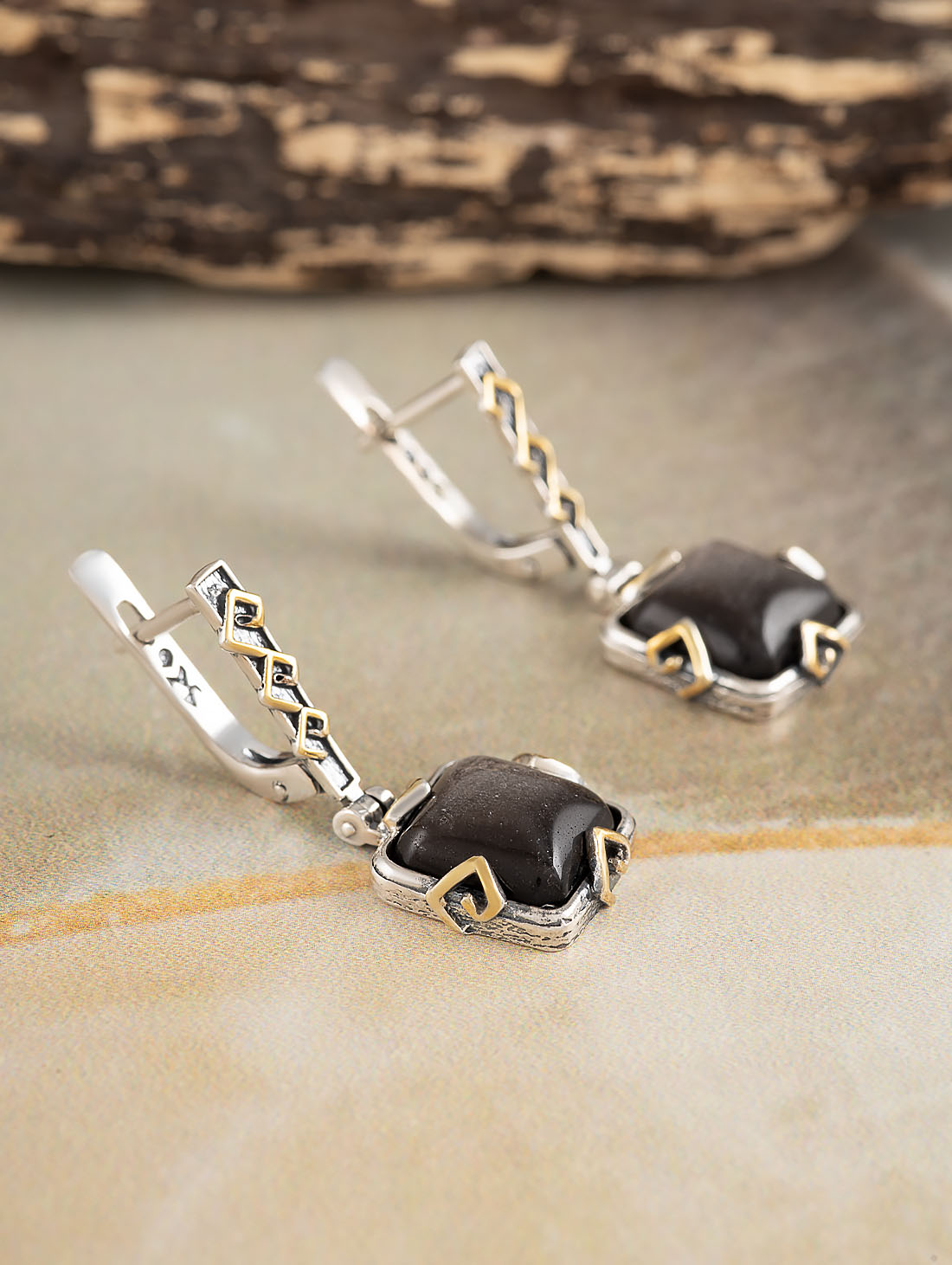 Err1286z Обсидиан Серьги (Ag 925)