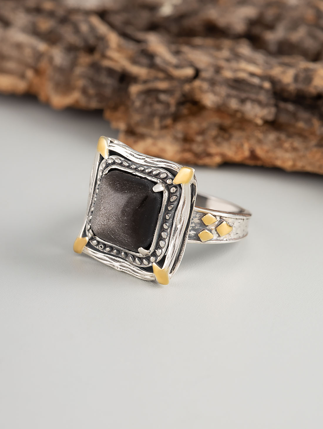 Rrr1340z Обсидиан Кольцо (Ag 925)