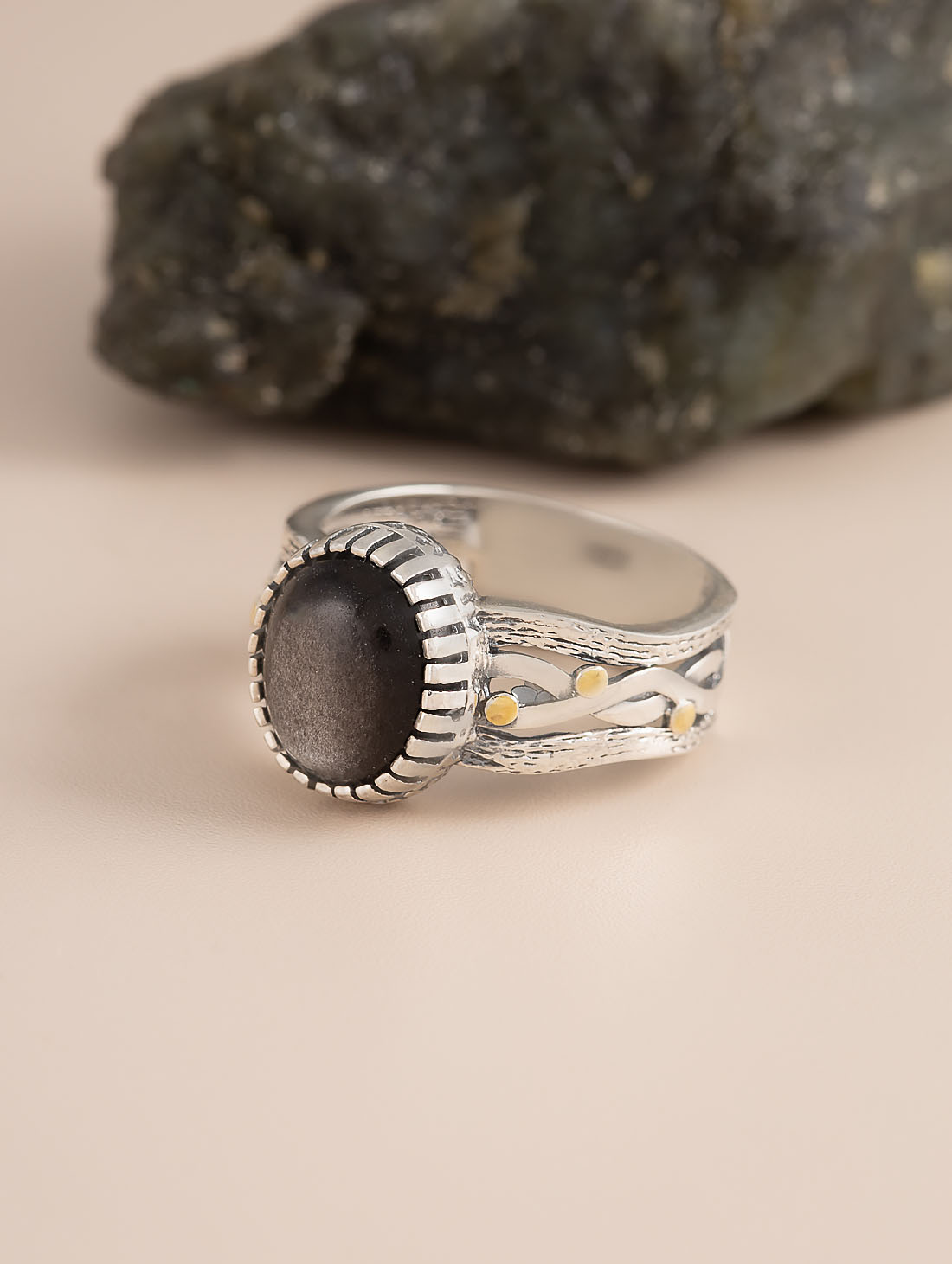 Rrr1497z Обсидиан Кольцо (Ag_925)