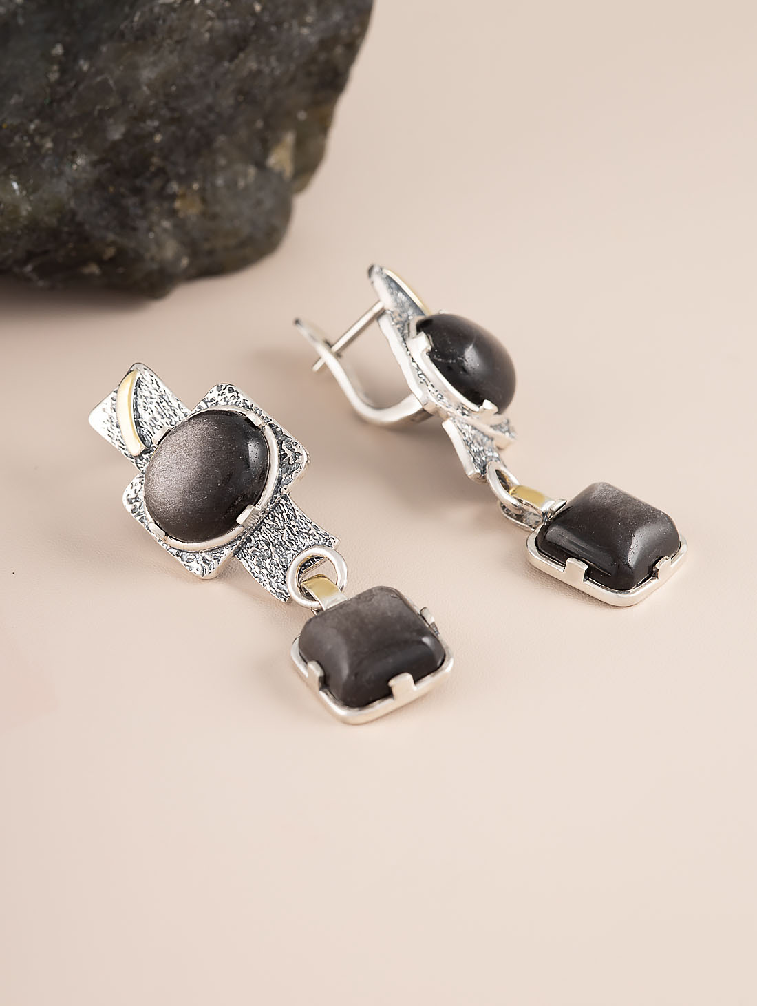 Err1465z Обсидиан Серьги (Ag 925)