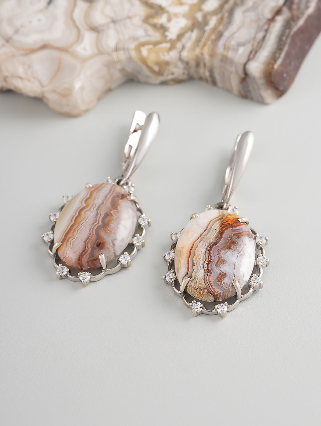 1554R Агат Серьги (Ag 925)