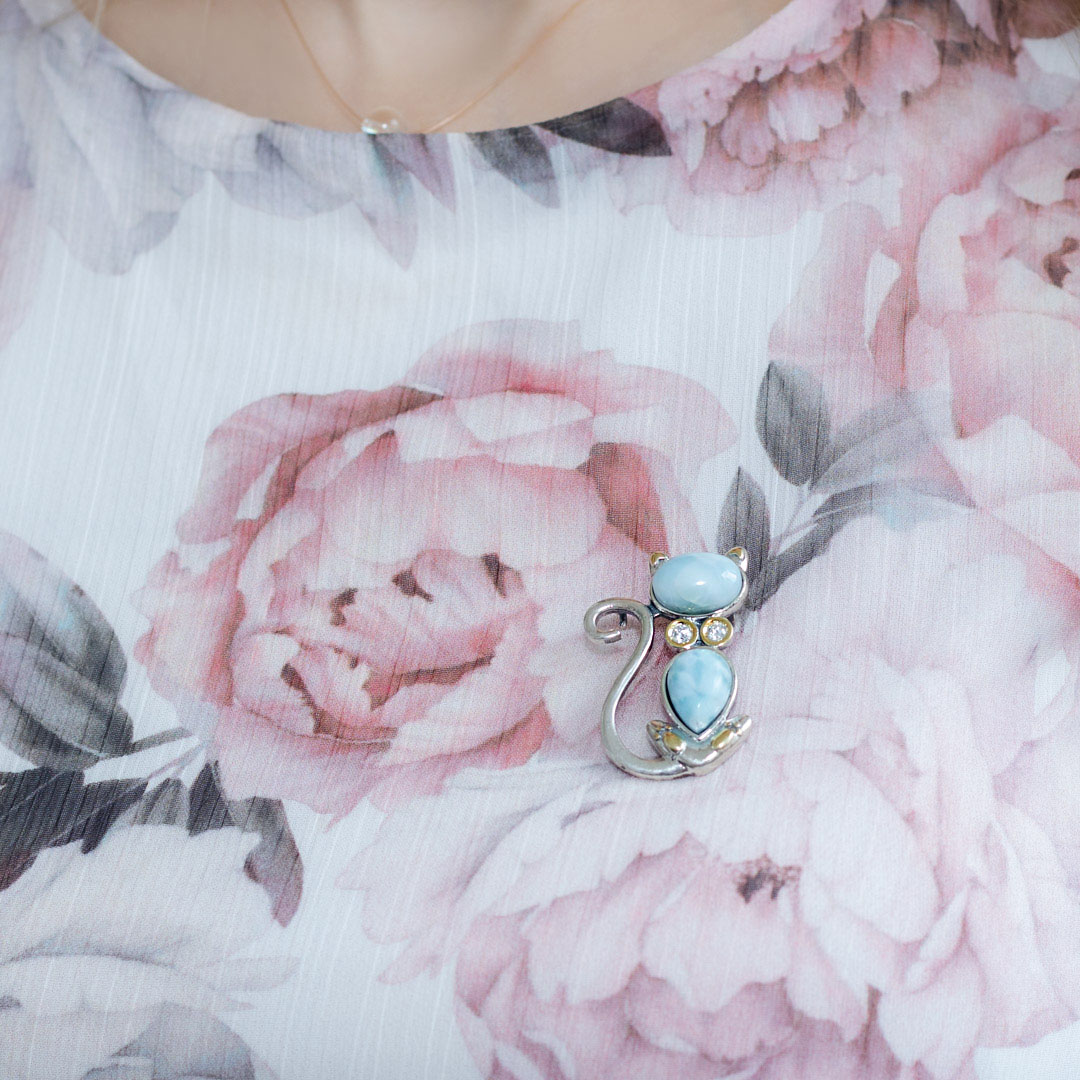 Brr1263z14-21 Ларимар Брошь (Ag 925)