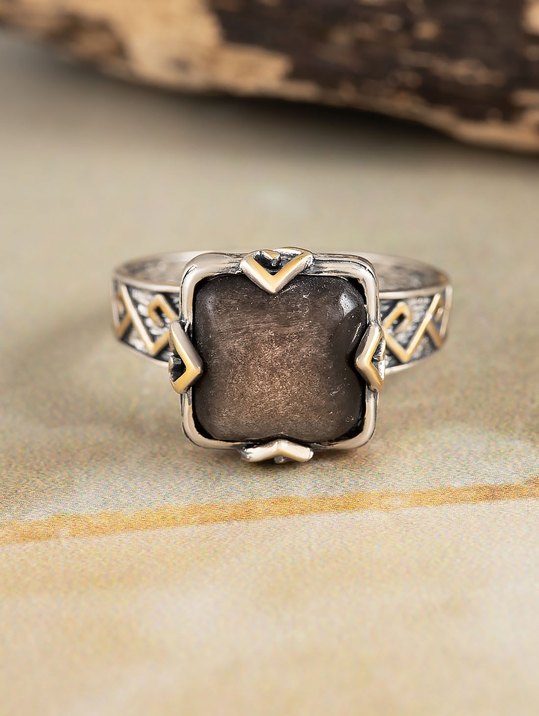 Rrr1286z Обсидиан Кольцо (Ag 925)