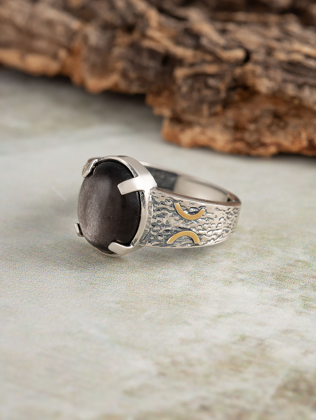 Rrr1474z Обсидиан Кольцо (Ag 925)