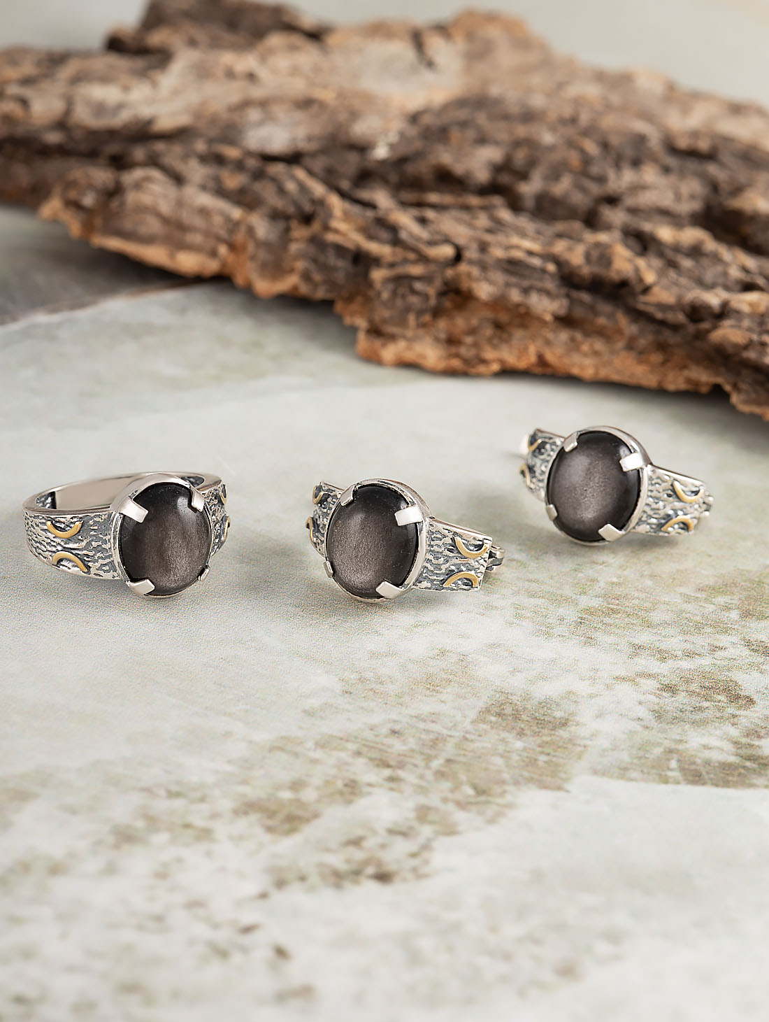 Rrr1474z Обсидиан Кольцо (Ag 925)