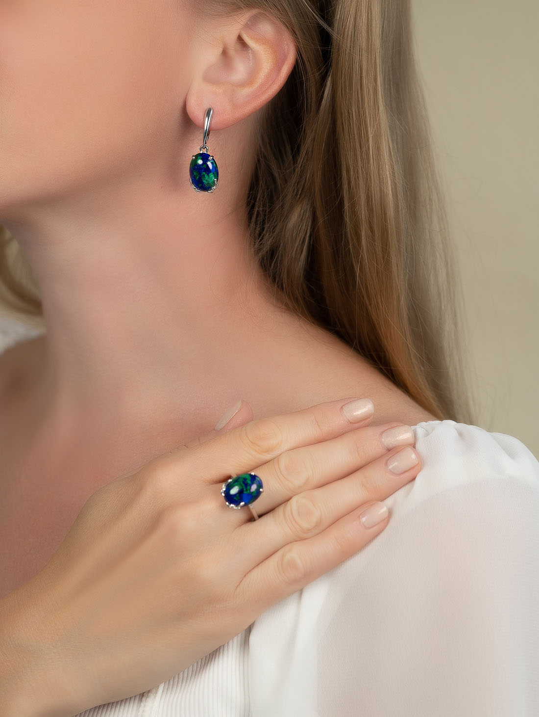 1556R Азурит Серьги (Ag 925)