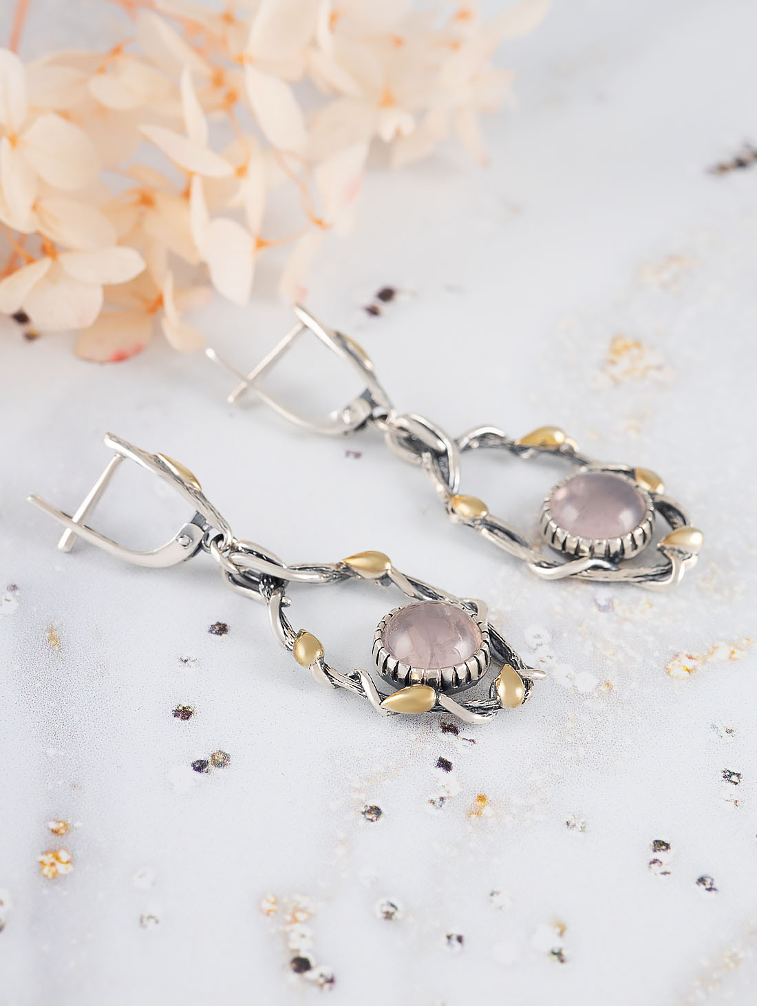 Err1476z Роз.кварц Серьги (Ag 925)