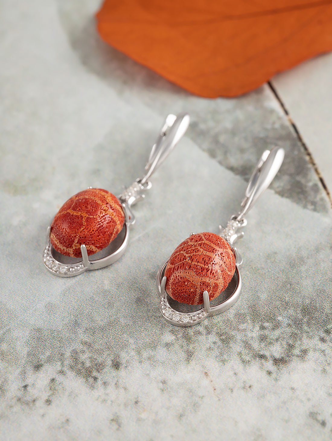 1552R Коралл Серьги (Ag 925)