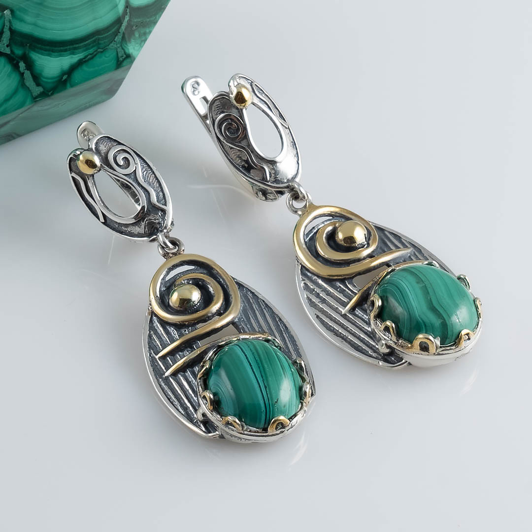 Err0021z Малахит Серьги (Ag 925)